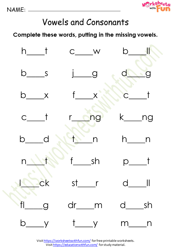 English Class 1 Vowels And Consonants Worksheet 2